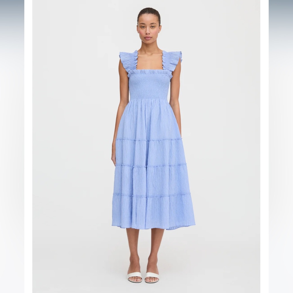 Hill House Home The Ellie Nap Dress in Blue Bird Tonal Seersucker Blue Size Med